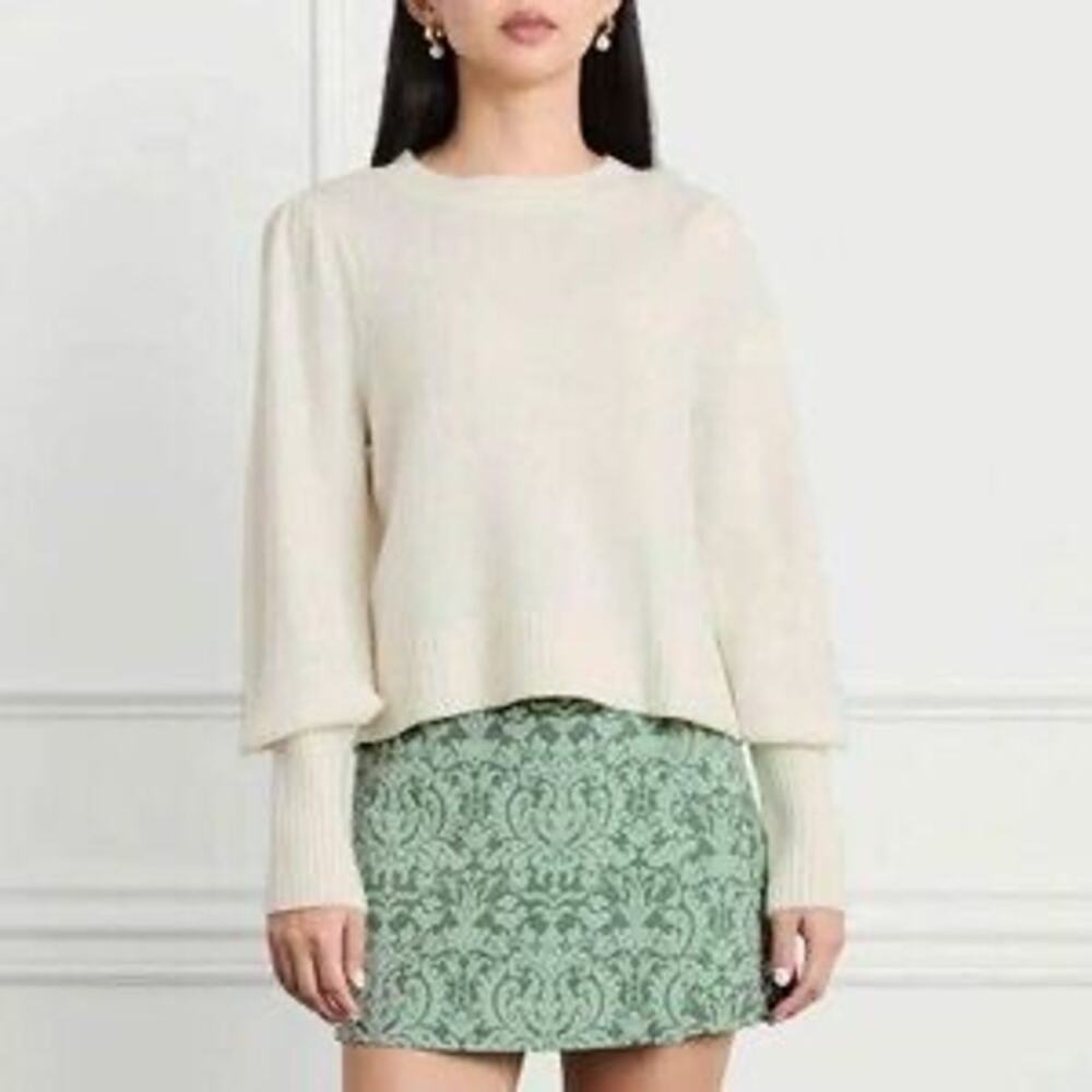 Hill House Womens XS Cropped Sylvie Cream Sweater 100% Merino Wool Preppy